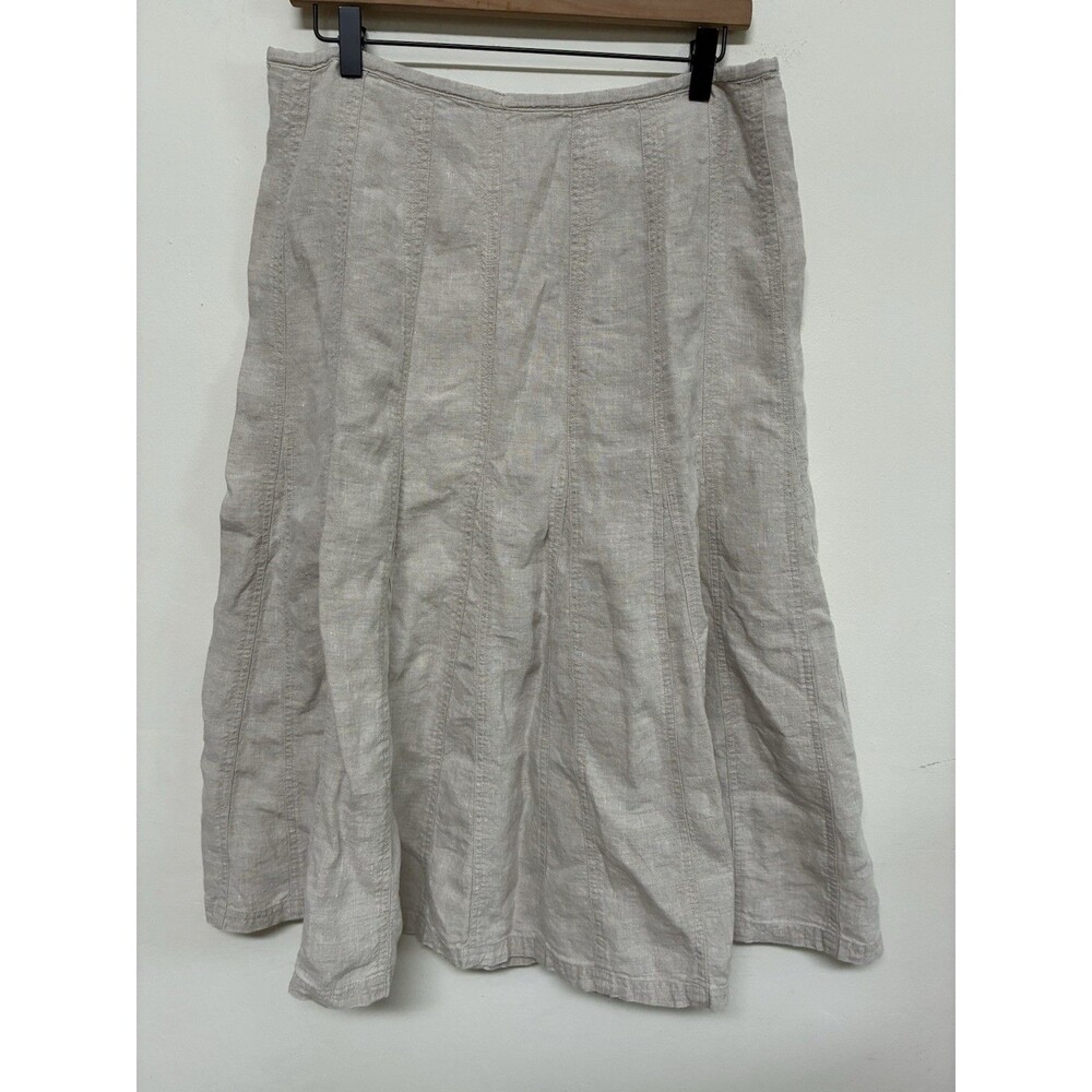 Vintage Talbots Petite Size 12 Irish Linen Tan Flutter A Lined Midi Skirt Ribbon